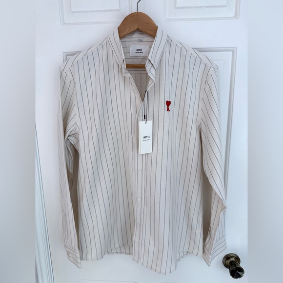 NWT AMI PARIS Striped Cotton Oxford Shirt - Picture 4 of 11